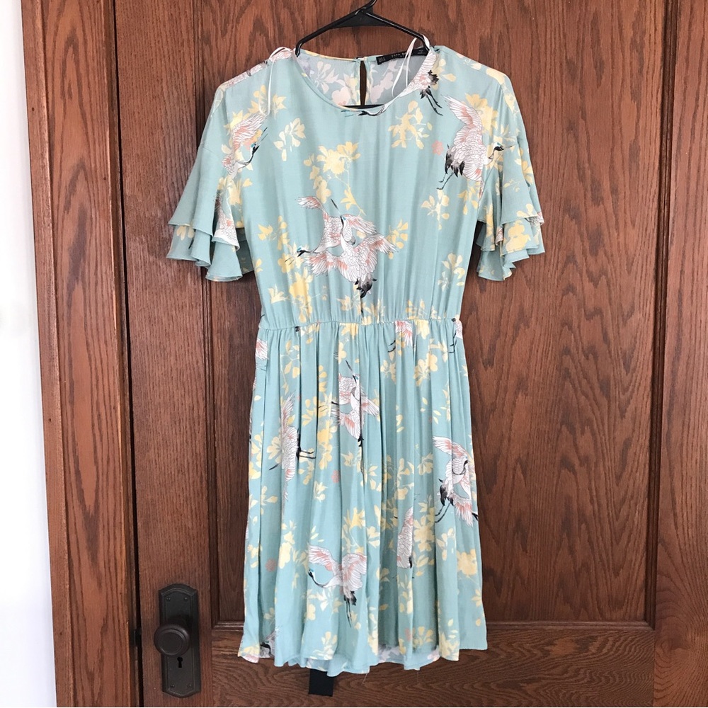 Zara Basic Collection Teal Crane Dress
